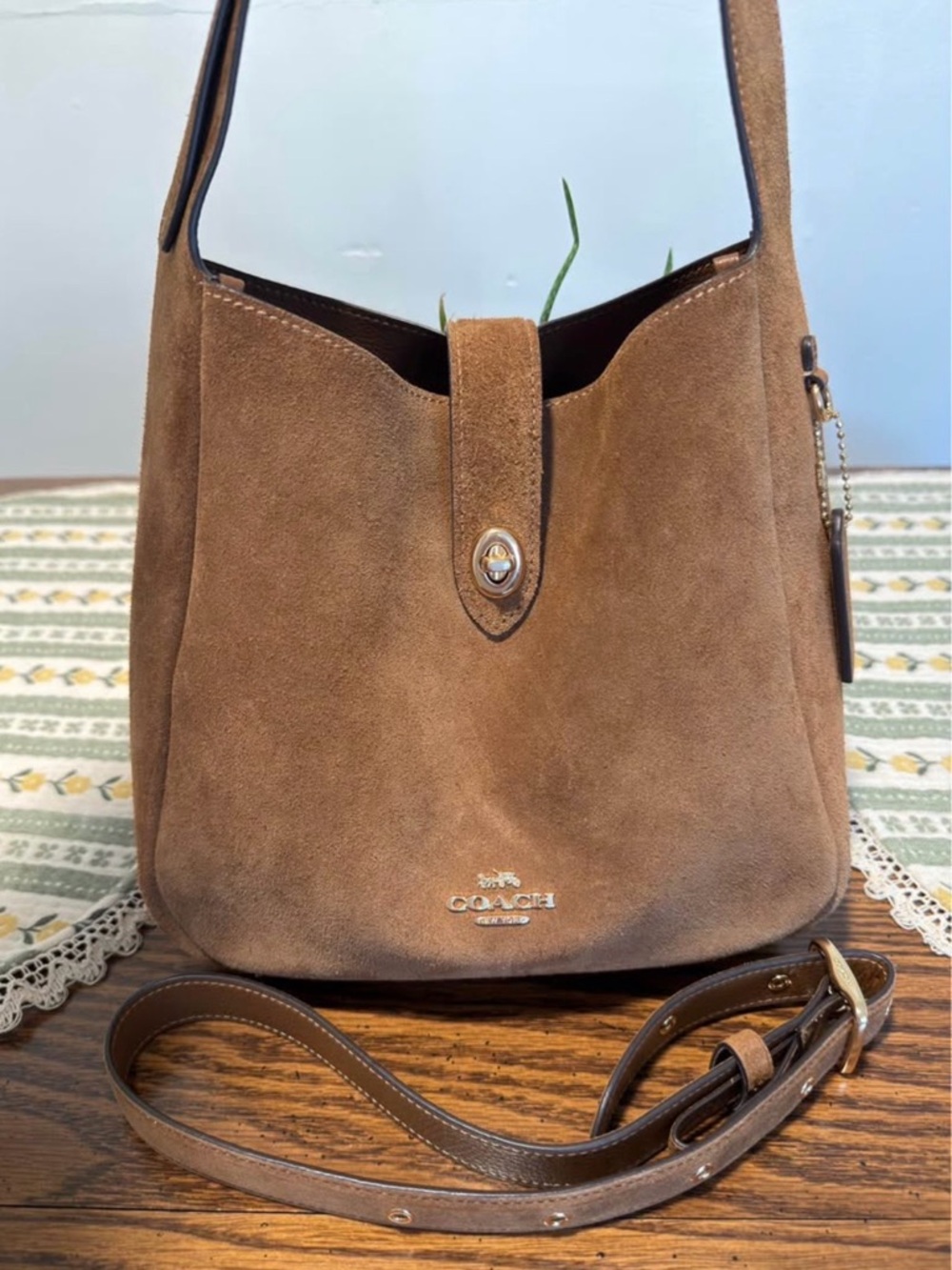 Coach Suede Hadley Bag in Tan Brown with Gold Hardware